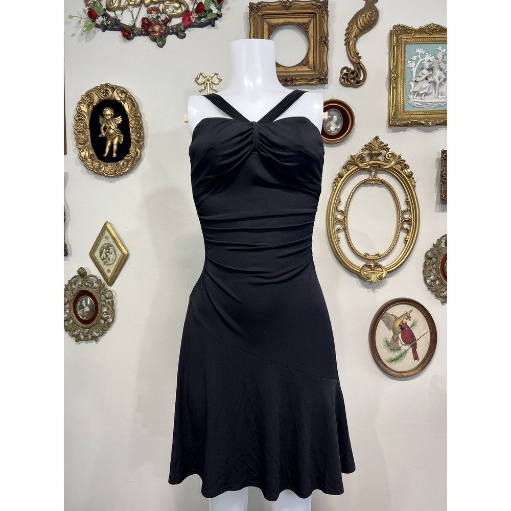 City Triangles Vintage Y2K Black Ruched Halter Midi Dress Size S